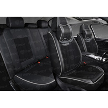 Комплект накидок на весь салон 5D Continental PLUS, ЭкоКожа + текстильная вставка, цвет черный, строчка белая, подушки в комплекте