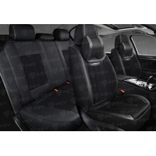 Комплект накидок на весь салон 5D Continental PLUS, ЭкоКожа + текстильная вставка, цвет черный, строчка черная, подушки в комплекте