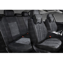 Комплект накидок на весь салон 5D Grand PLUS, ЭкоКожа + текстильная вставка, цвет черный, вставка серая, подушки в комплекте