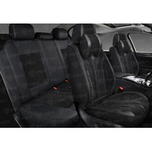Комплект накидок на весь салон 5D Grand PLUS, ЭкоКожа + текстильная вставка, цвет черный, строчка черная, подушки в комплекте
