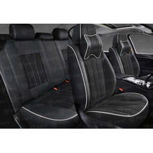 Комплект накидок на весь салон 5D Wonder PLUS, ЭкоКожа + текстильная вставка, цв черный, строчка белая, подушки в комплекте