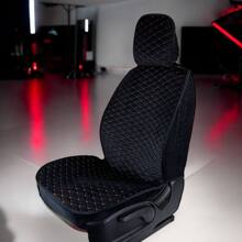 Комплект накидок на весь салон ромб plus, закрытые бока гармошка, ткань велюр, звезда, цвет черный, строчка красная, кант черный