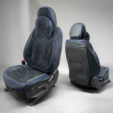 Комплект накидок на весь салон трансформер, вельвет + экоКожа, цвет чёрный, строчка синяя