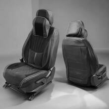 Комплект накидок на весь салон трансформер, велюр2 + экоКожа, цвет чёрный, строчка черная