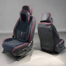 Комплект накидок на весь салон трансформер, велюр2 + экоКожа, цвет чёрный, строчка красная