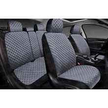 Комплект накидок на весь салон 5D Kvadrat NEXT PLUS, материал велюр, цвет серый, строчка черная, кант черный