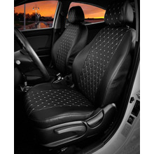 Комплект чехлов на весь салон для ваз - 2170-2 седан с 2013г., Экокожа, ромб, цвет черный/черный/белый