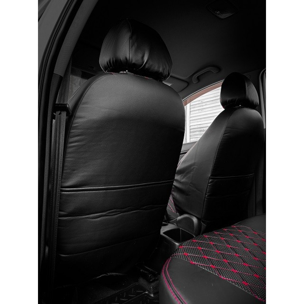 Комплект чехлов на весь салон для ваз - 2190 гранта FL норма с 08.2018 цзс, экокожа, ромб, цвет чёрный/чёрный/красный Комплект чехлов на весь салон для ваз - 2190 гранта FL норма с 08.2018 цзс, экокожа, ромб, цвет чёрный/чёрный/красный