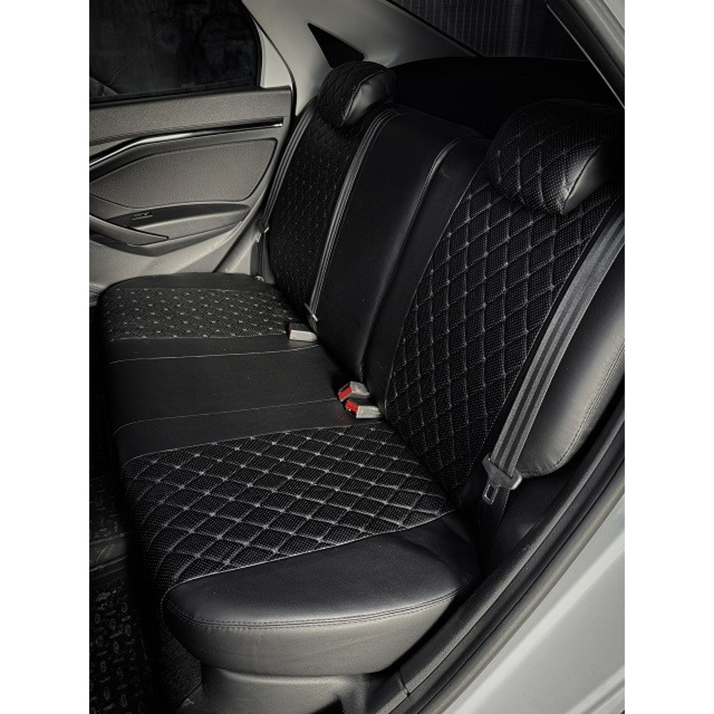 Комплект чехлов на весь салон для ваз - 2170-2 седан с 2013г., Экокожа, ромб, цвет чёрный/чёрный/чёрный Комплект чехлов на весь салон для ваз - 2170-2 седан с 2013г., Экокожа, ромб, цвет чёрный/чёрный/чёрный