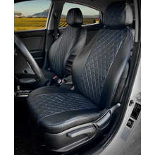 Комплект чехлов на весь салон для Ford Focus 2, 2004-2011 гв, Экокожа ромб, цвет чёрный/чёрный/синий