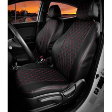 Комплект чехлов на весь салон для Ford Focus 3, с 2011 -> гв, Экокожа ромб, цвет чёрный/чёрный/красный