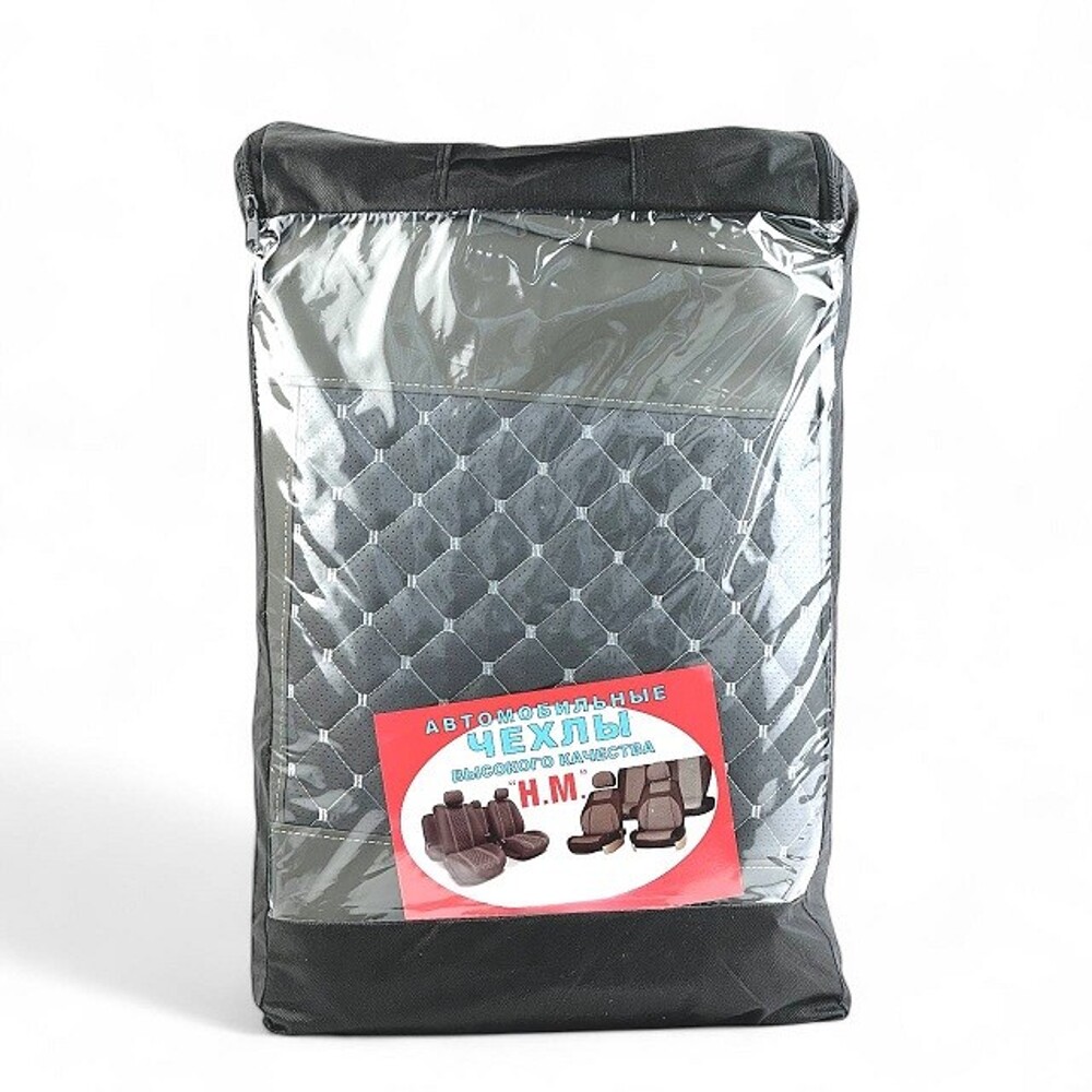 Комплект чехлов на весь салон для ваз - 2170 экокожа, ромб, цвет серый/серый Комплект чехлов на весь салон для ваз - 2170 экокожа, ромб, цвет серый/серый