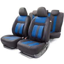 Комплект чехлов на весь салон COMFORT CUSHION+, эко-хлопок, цвет чёрный/синий
