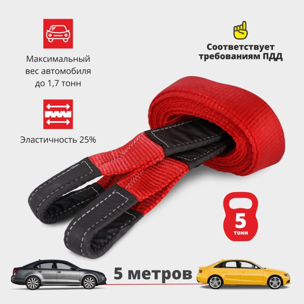 Стропа динамическая рывковая 5 тонн, 5 метров, термоусадка Стропа динамическая рывковая 5 тонн, 5 метров, термоусадка