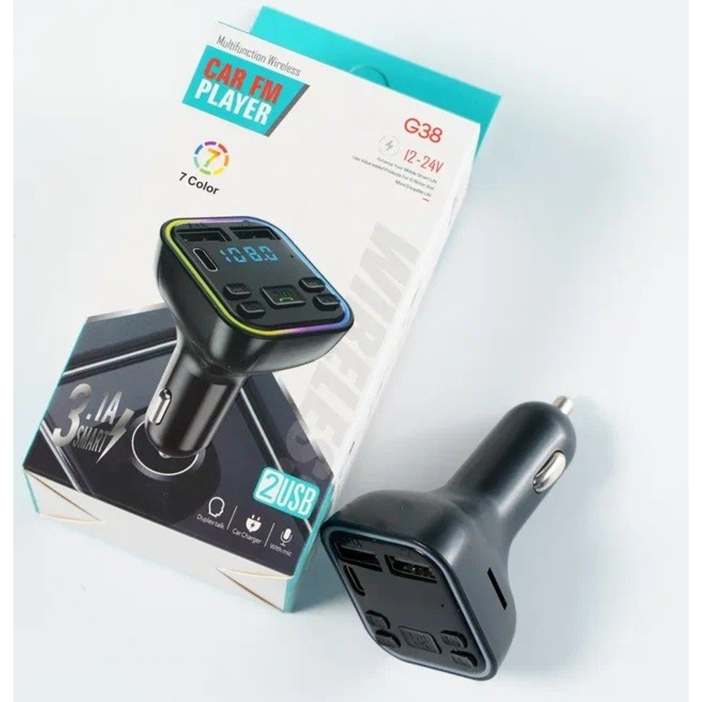 FM-Модулятор с Bluetooth 2 USB, 1 Type C, 3.1 A, G38 громкая связь FM-Модулятор с Bluetooth 2 USB, 1 Type C, 3.1 A, G38 громкая связь