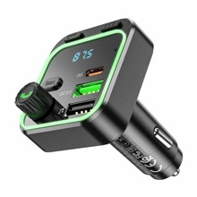 FM-Модулятор Bluetooth + 2 USB выхода на зарядку 3.1 A, Type-C BC53, подсветка, цвет черный