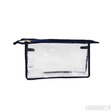 Косметичка р.12*20*6 см, с прозрач. окошками, окантовка т/синяя, на молнии
