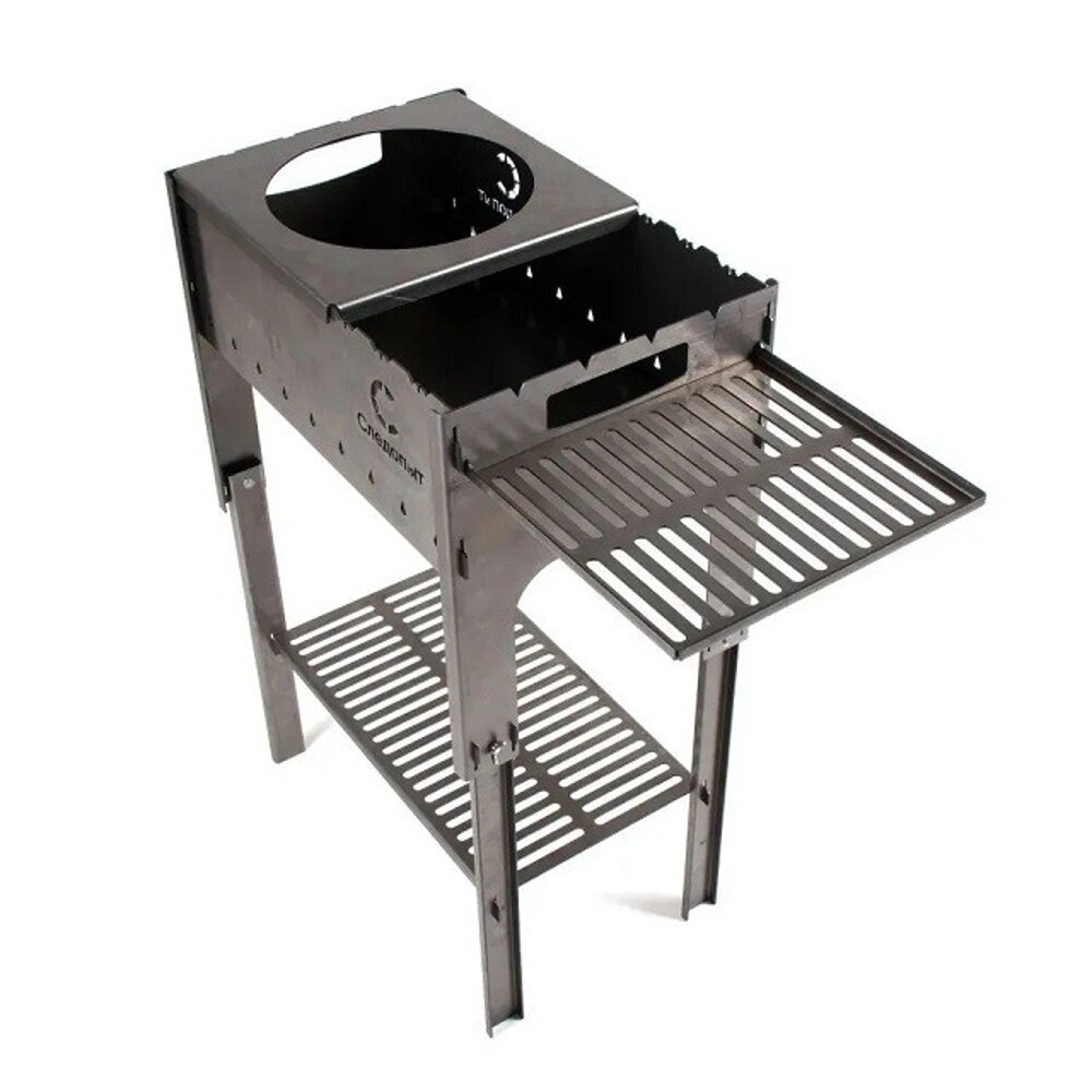 Печь дровяная Heavy малая, с экраном, угловыми трубами и грибком Печь дровяная Heavy малая, с экраном, угловыми трубами и грибком