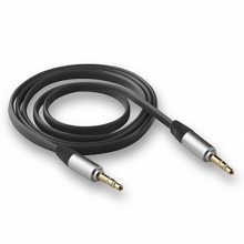 Телефонный кабель aux аудио, 3,5мм A-A, плоский 1 м, матреиал силикон, цвет черный