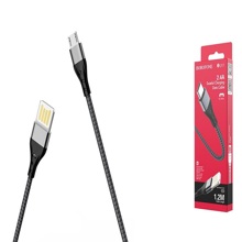 Телефонный кабель micro usb- usb, 1 м, нейлоновая оплетка, цвет черный