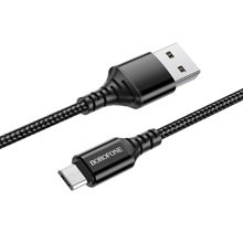 Телефонный кабель micro usb- usb, 1 м, 2,4 A, текстильная оплетка, цвет черный