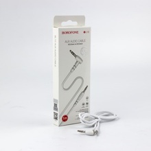 Телефонный кабель aux аудио 3,5мм A-A, угловой разъем, длина 1 метр, материал PVC, цвет белый