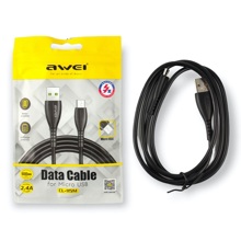 Телефонный кабель для Micro USB- USB, 1 м, 2,4 A, материал TPE, цвет черный