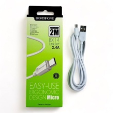 Телефонный кабель micro usb- usb, 2 м, 2,4 A, материал пвх, цвет белый