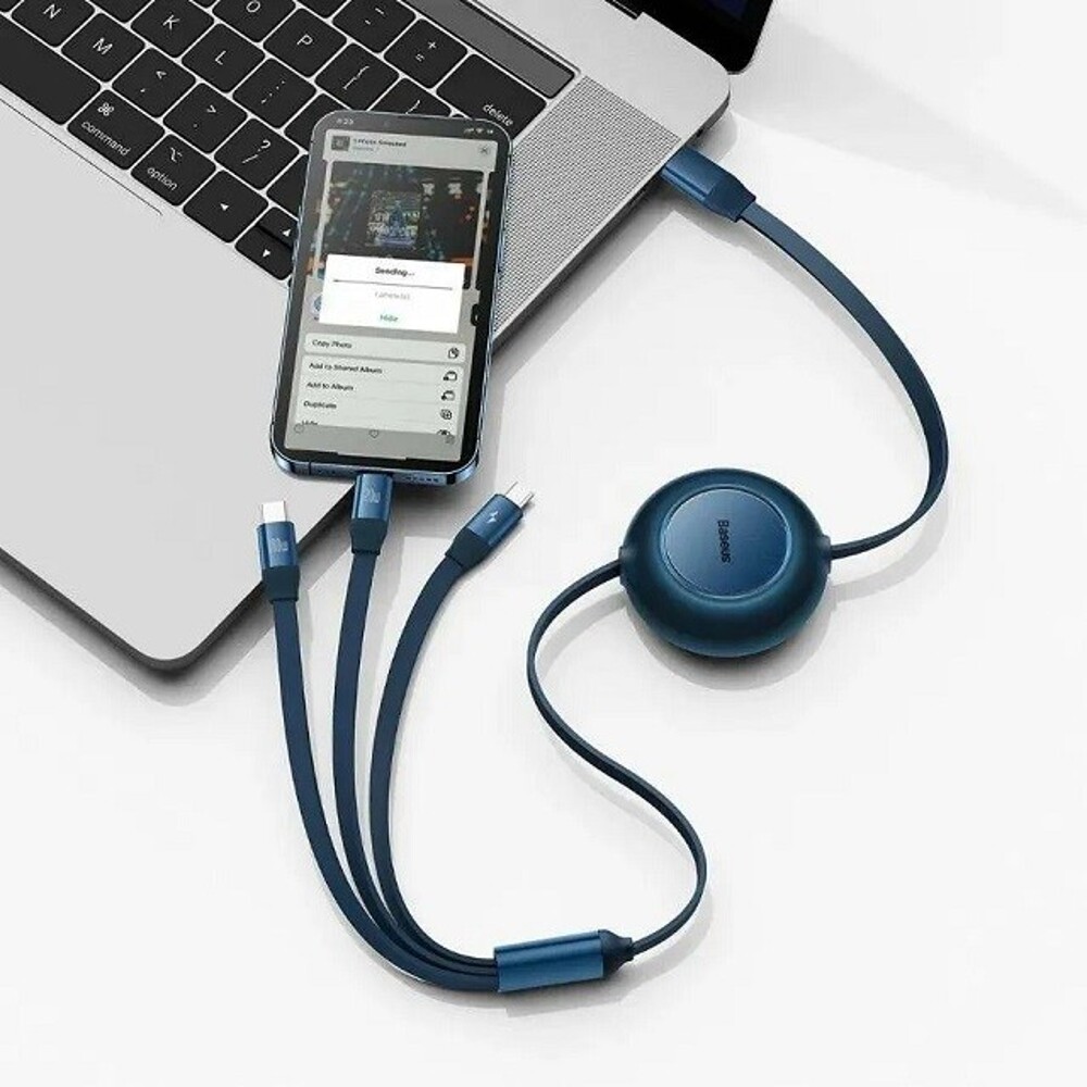 Телефонный кабель 3в1 TYPE-C, Lighting, Micro USB, 1 м, 20W, цвет синий Телефонный кабель 3в1 TYPE-C, Lighting, Micro USB, 1 м, 20W, цвет синий