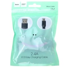 Телефонный кабель micro usb- usb, 1 м, 2,4 а, материал TPE, цвет черный