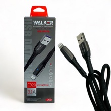 Телефонный кабель iphone x - usb, 1 метр, 3,1 A, в матерчатой оплетке, индикатор, цвет черный WALKER