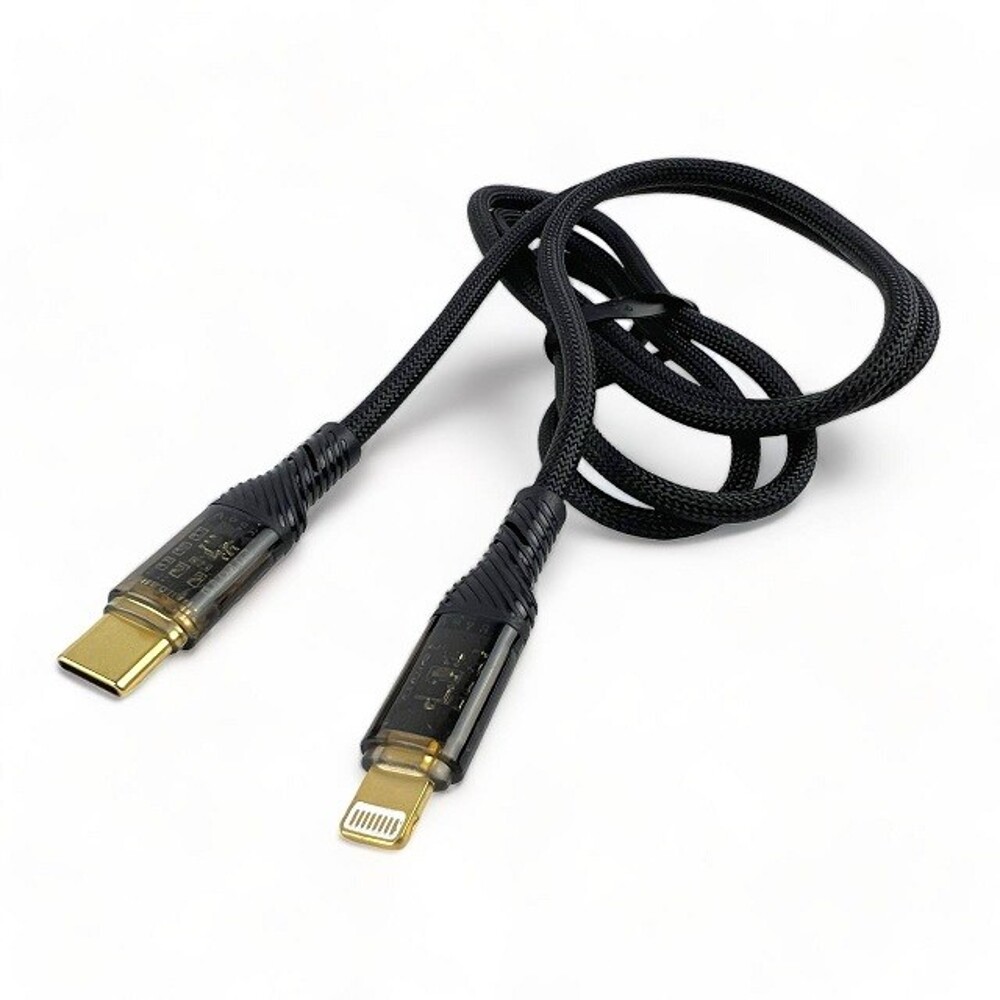 Телефонный кабель iphone - type-c, 30 w, матерчатая оплетка, цвет черный, 1 м Телефонный кабель iphone - type-c, 30 w, матерчатая оплетка, цвет черный, 1 м