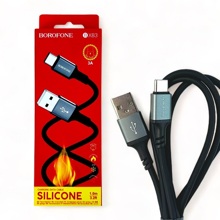 Телефонный кабель для TYPE-C - USB, 1м, 3 A, силикон, цвет черный