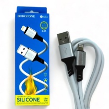 Телефонный кабель для IPhone - USB, 1 м, 2,4 A, силиконовый, цвет черный