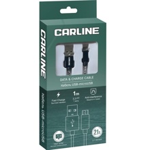 Телефонный кабель micro usb- usb, 1 м, 2,1 A, в матерчатой обмотке цвет черный /azard