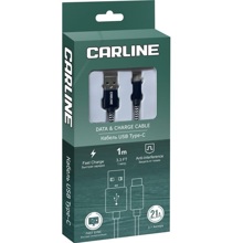 Телефонный кабель type-c - usb, 1м, 2,1 A, в матерчатой обмотке цвет черный /azard