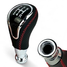 Ручка кпп 2190, кожа, веста, приора 2 (R-назад) овал хром/красная строчка