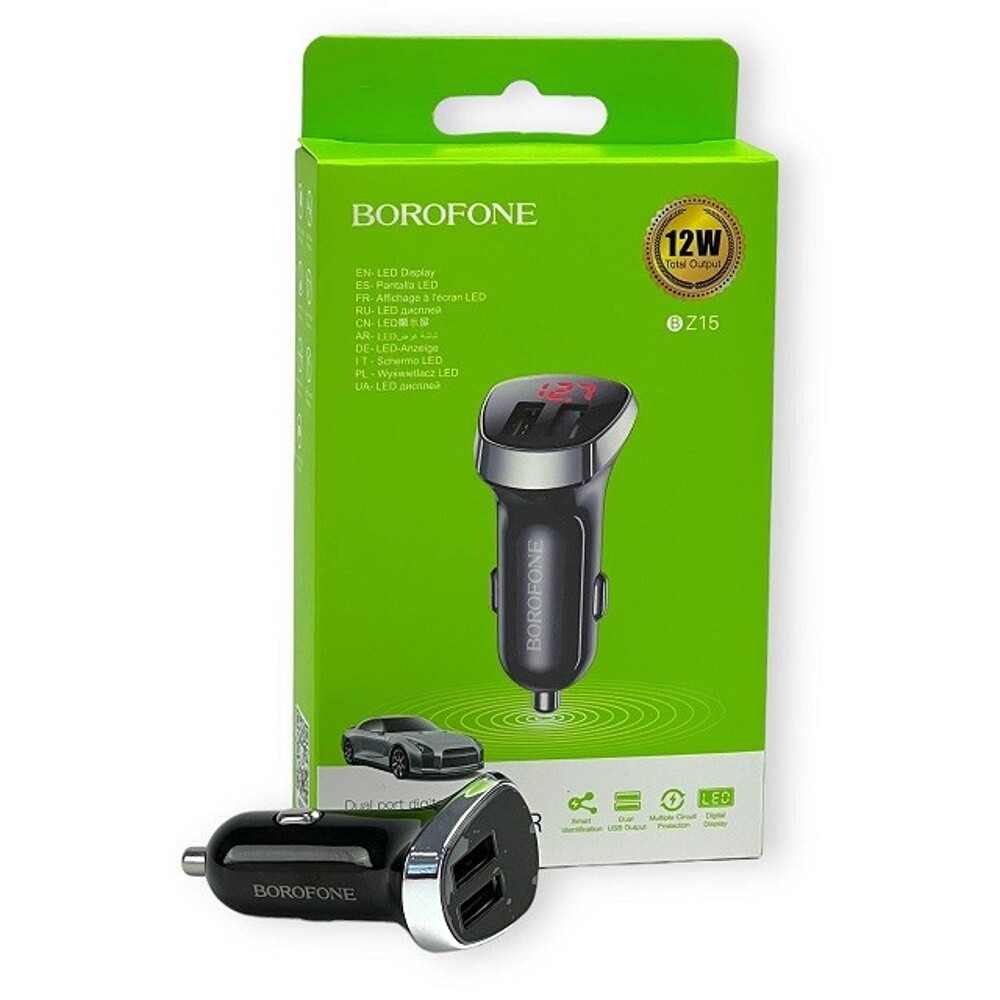 Телефонное азу 2 usb, 2,4 a, цифровой дисплей, цвет черный Телефонное азу 2 usb, 2,4 a, цифровой дисплей, цвет черный