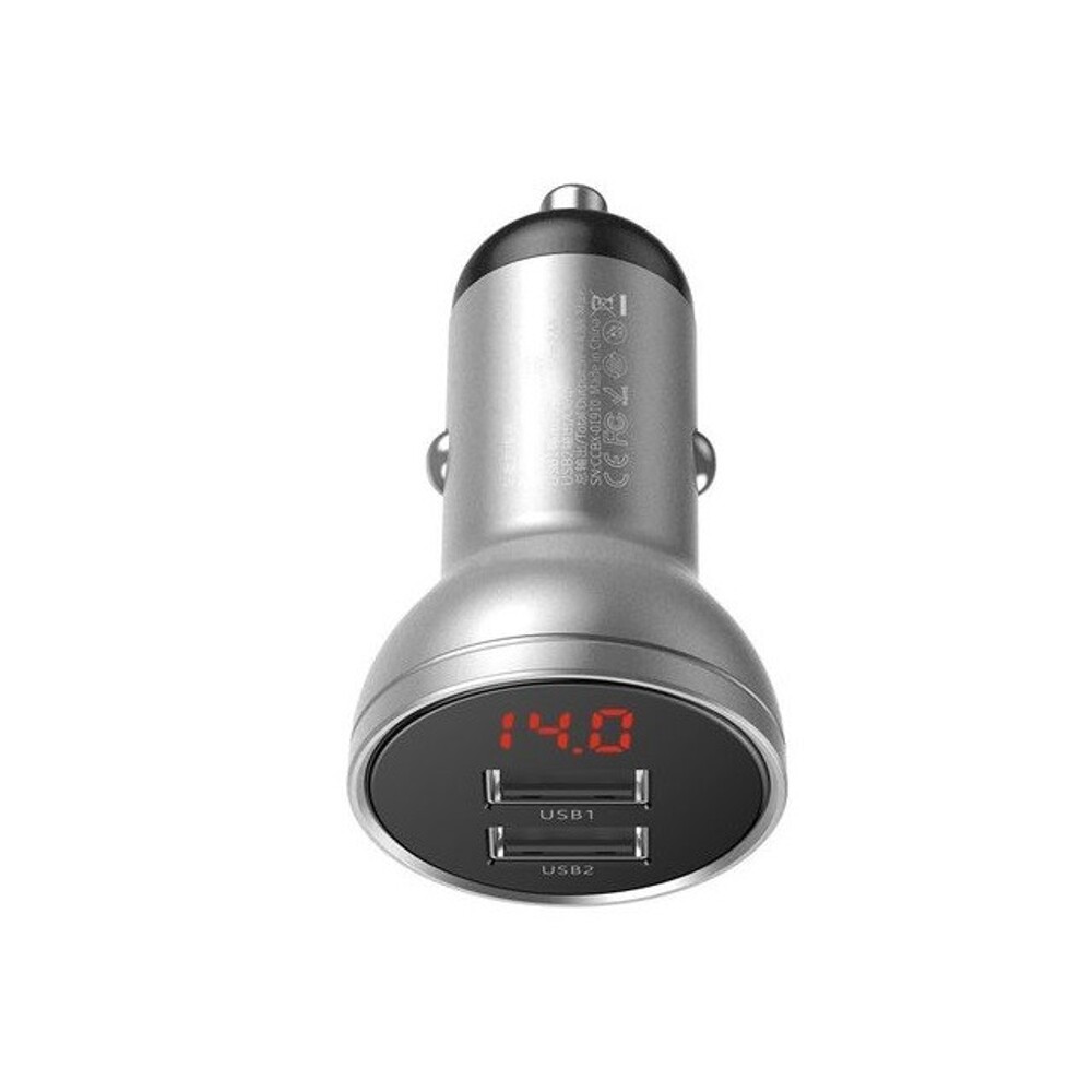 Телефонное азу 2 usb, 4,8 а, led-дисплей, цвет серебро Телефонное азу 2 usb, 4,8 а, led-дисплей, цвет серебро