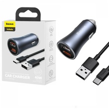 Телефонное азу 2 usb + провод Type-C, 40 W, цвет темно-серый