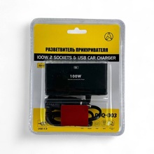 Разветвитель прикуривателя 2 гнезда + 2 USB, 100 W, 12/24В