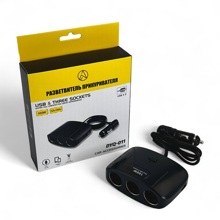 Разветвитель прикуривателя 3 гнезда + 2 USB, 100 W, 12/24В
