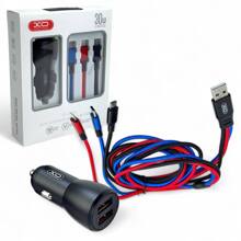 Телефонное азу 2 usb + кабель Lighting, 18Вт, QC,цвет черный