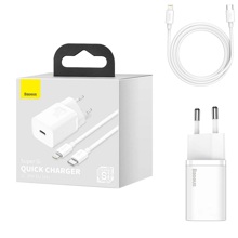 Телефонное сетевое зу 1 type-c + провод TYPE-C/TYPE-C, 25W, цвет белый