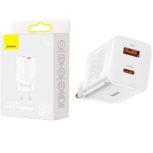 Телефонное сетевое зу 1 usb, 1 type-c, 30w, цвет белый