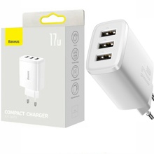 Телефонное сетевое зу 3 usb, 17w, цвет белый