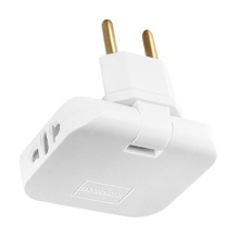 Тройник WH-04 в розетку, 2xEU-разъем, 2xUSB 1 A, повортоный, плоский, цв. белый