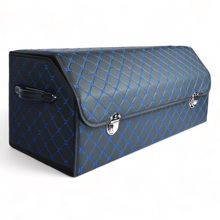 Сумка органайзер в багажник с замком, экокожа, ромб звезда, черный, строчка синяя, 3d (размеры XL 70*30*30 см)