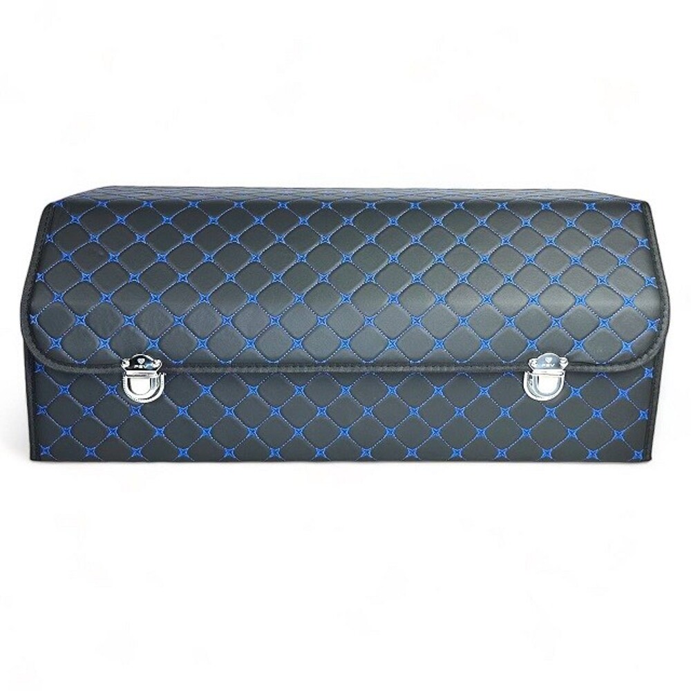 Сумка органайзер в багажник с замком, экокожа, ромб звезда, черный, строчка синяя, 3d (размеры XL 70*30*30 см) Сумка органайзер в багажник с замком, экокожа, ромб звезда, черный, строчка синяя, 3d (размеры XL 70*30*30 см)