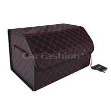 Сумка органайзер в багажник на липучке из эко-кожи, TRACK, цвет черный, строчка красная (размеры 51*31*30 см)